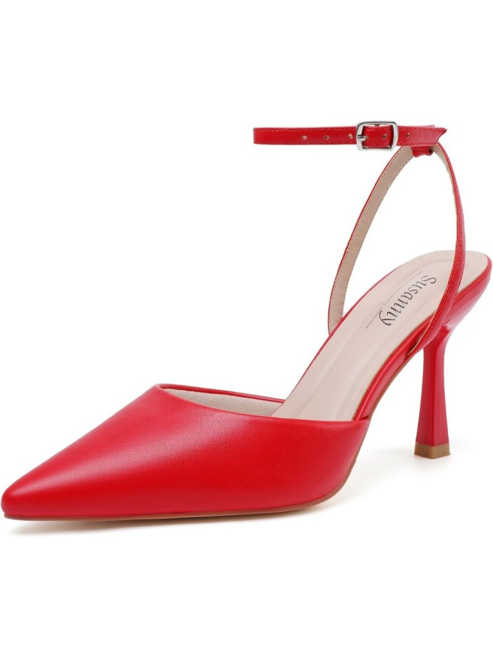 Women's Red Elegant Closed Pointed Toe Strappy Stiletto Pumps Dressy Shoes